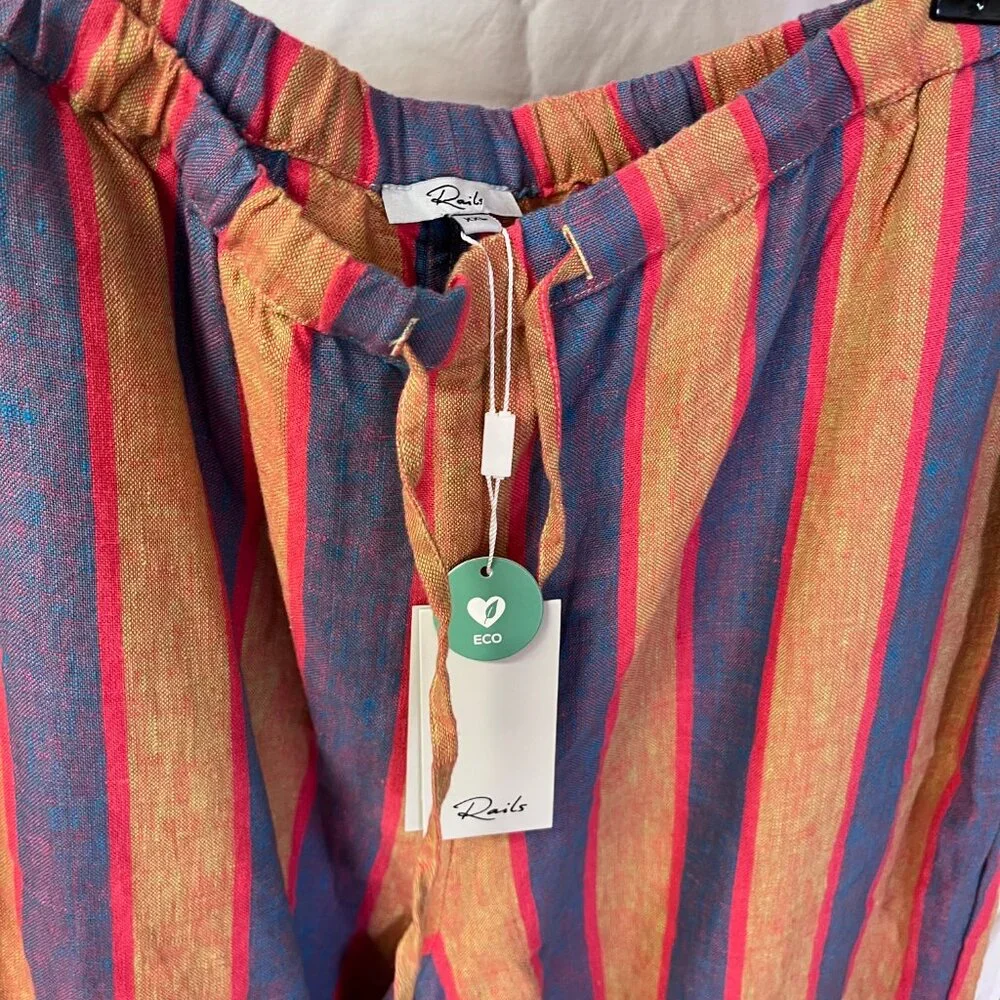 Striped Wide-Leg Linen-Blend Pants in Blue and Pink - Picture 3 of 13